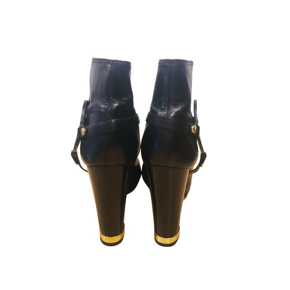 Tory Burch Leather Whitney Ankle Bootie Black/Gold Logo Size 9.5 - Picture 5 of 14